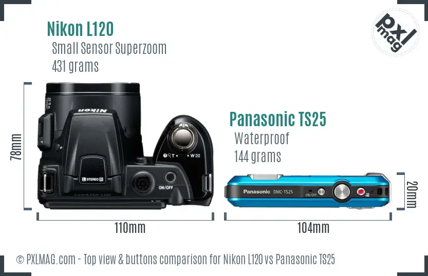 Nikon L120 vs Panasonic TS25 top view buttons comparison