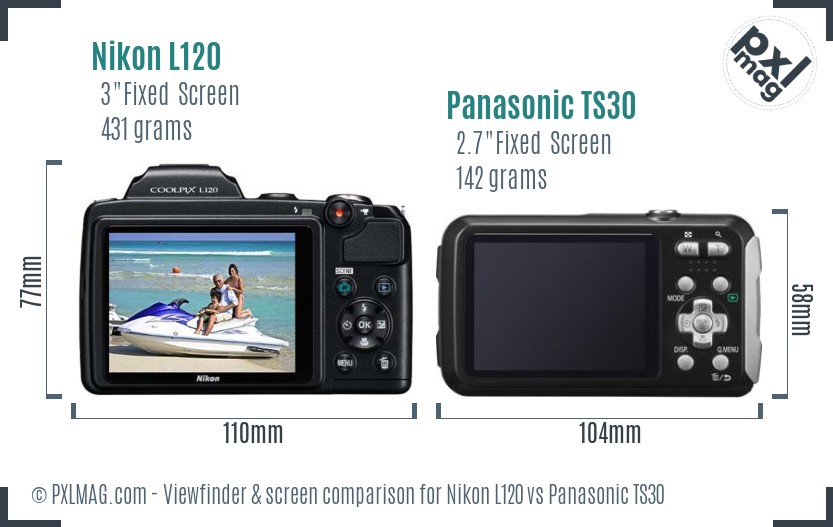 Nikon L120 vs Panasonic TS30 Screen and Viewfinder comparison