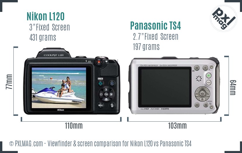 Nikon L120 vs Panasonic TS4 Screen and Viewfinder comparison