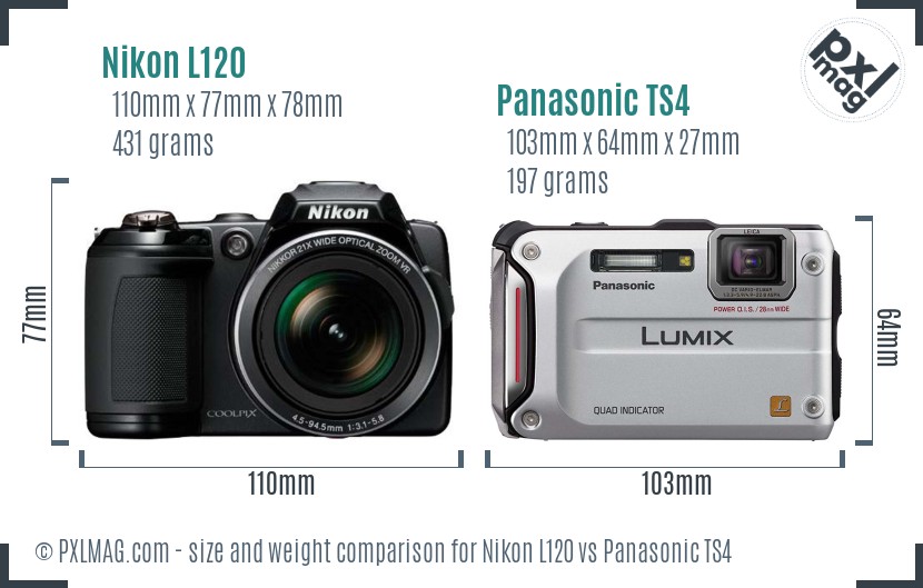 Nikon L120 vs Panasonic TS4 size comparison Nikon L120 vs Panasonic TS4 size comparison