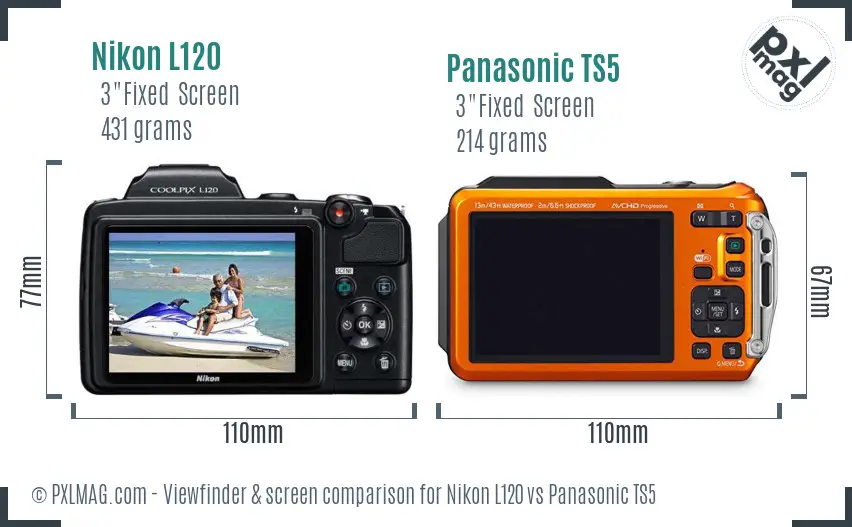 Nikon L120 vs Panasonic TS5 Screen and Viewfinder comparison