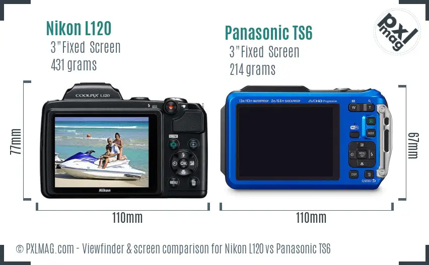 Nikon L120 vs Panasonic TS6 Screen and Viewfinder comparison
