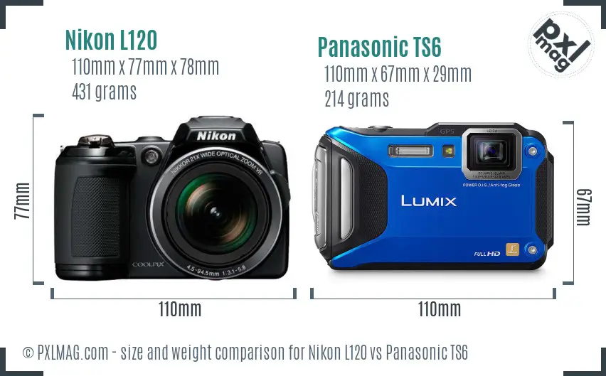 Nikon L120 vs Panasonic TS6 size comparison