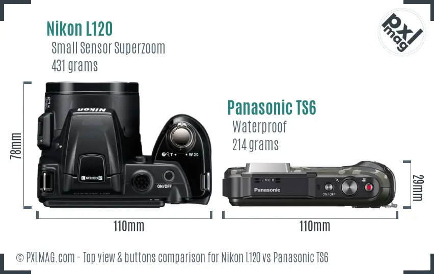 Nikon L120 vs Panasonic TS6 top view buttons comparison