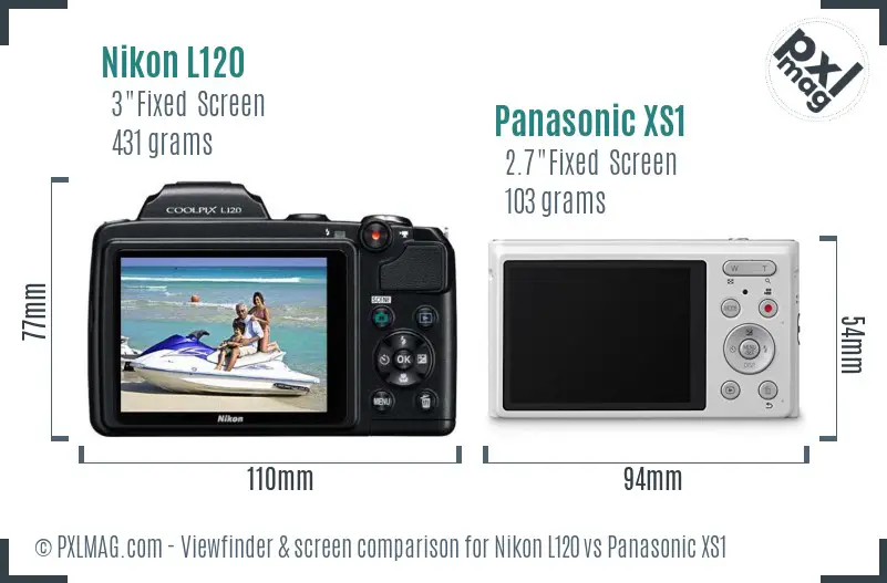 Nikon L120 vs Panasonic XS1 Screen and Viewfinder comparison