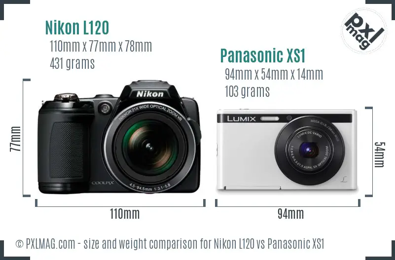 Nikon L120 vs Panasonic XS1 size comparison