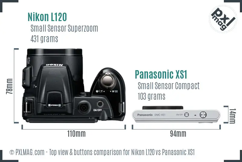 Nikon L120 vs Panasonic XS1 top view buttons comparison
