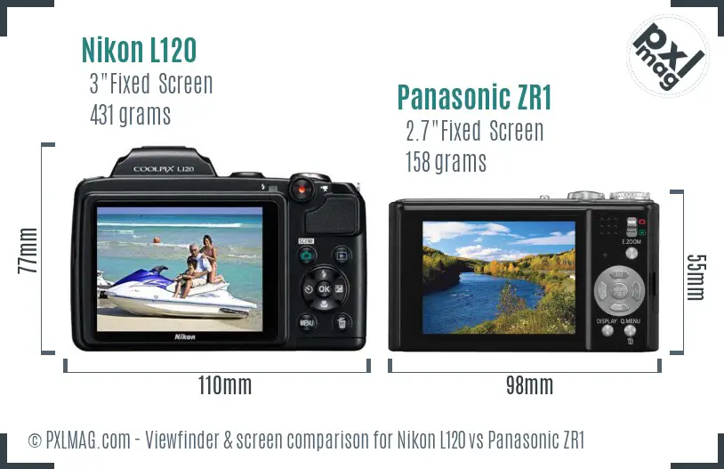 Nikon L120 vs Panasonic ZR1 Screen and Viewfinder comparison