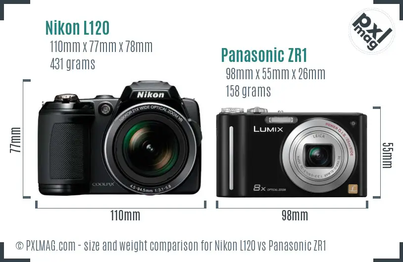 Nikon L120 vs Panasonic ZR1 size comparison