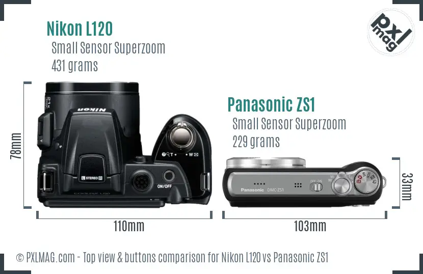 Nikon L120 vs Panasonic ZS1 top view buttons comparison