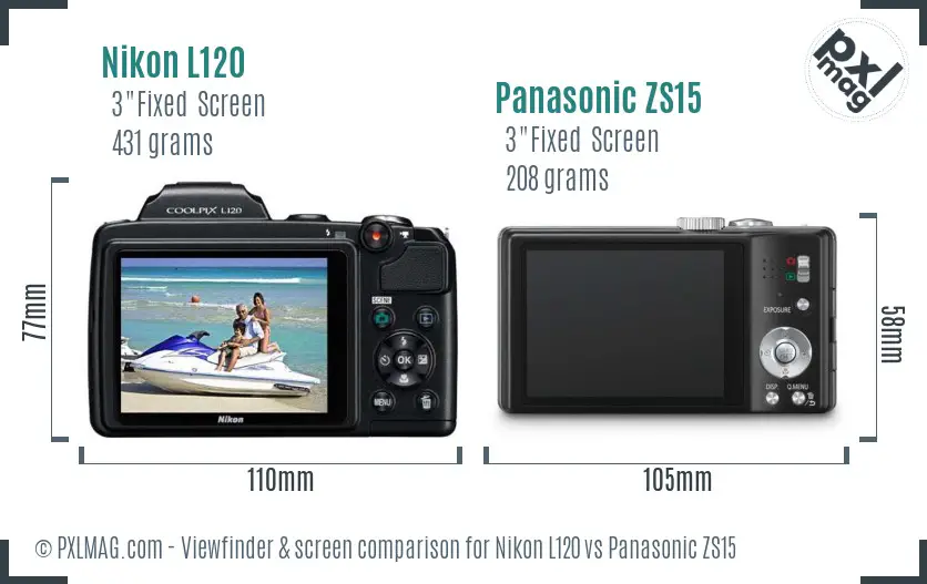 Nikon L120 vs Panasonic ZS15 Screen and Viewfinder comparison