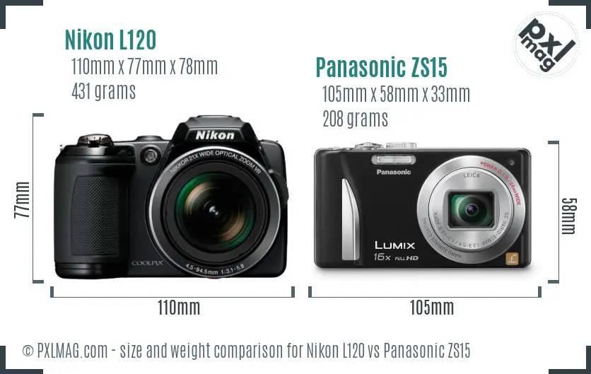 Nikon L120 vs Panasonic ZS15 size comparison