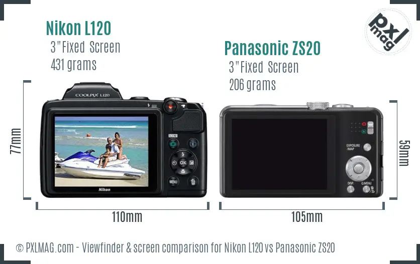 Nikon L120 vs Panasonic ZS20 Screen and Viewfinder comparison