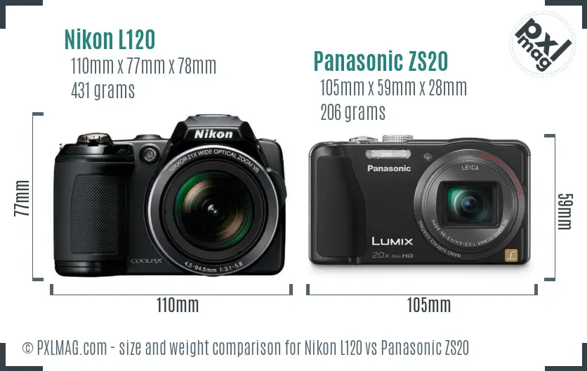 Nikon L120 vs Panasonic ZS20 size comparison
