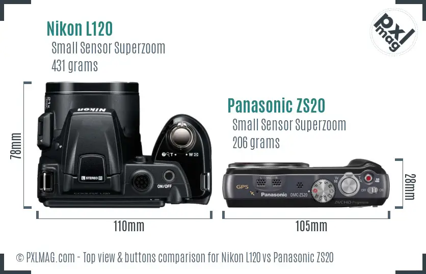 Nikon L120 vs Panasonic ZS20 top view buttons comparison