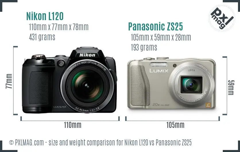 Nikon L120 vs Panasonic ZS25 size comparison