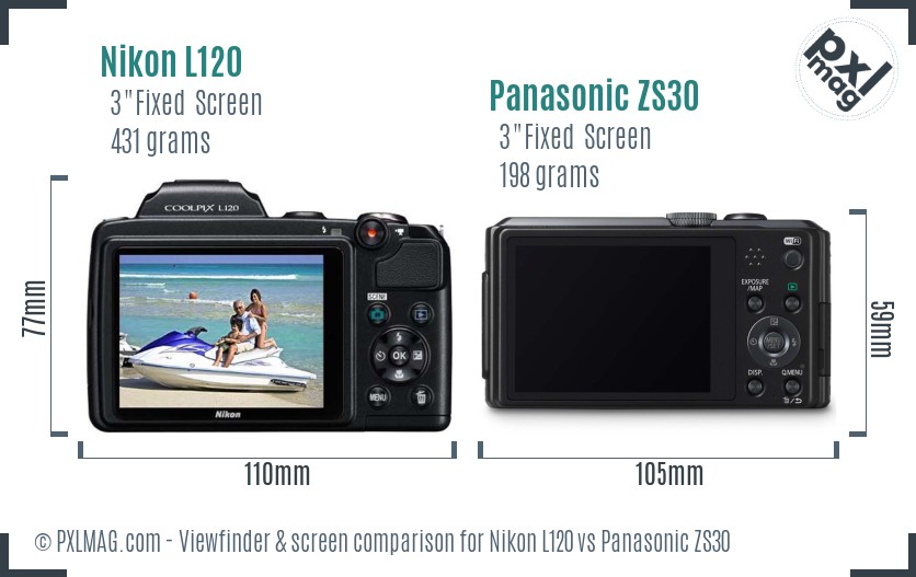 Nikon L120 vs Panasonic ZS30 Screen and Viewfinder comparison