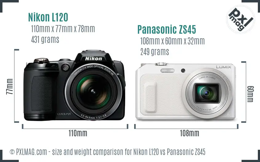 Nikon L120 vs Panasonic ZS45 size comparison