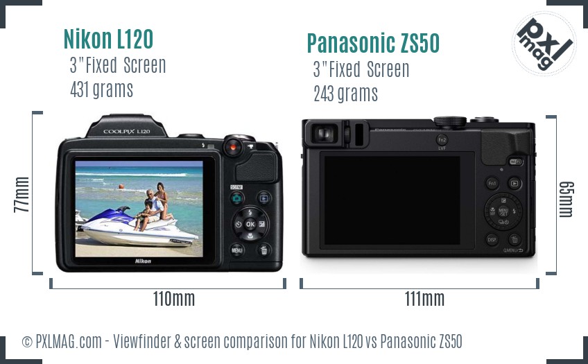 Nikon L120 vs Panasonic ZS50 Screen and Viewfinder comparison