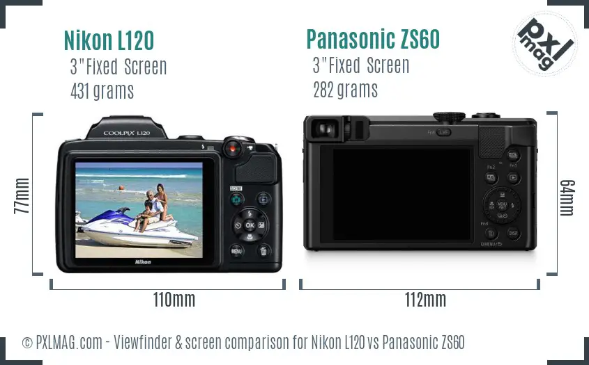 Nikon L120 vs Panasonic ZS60 Screen and Viewfinder comparison
