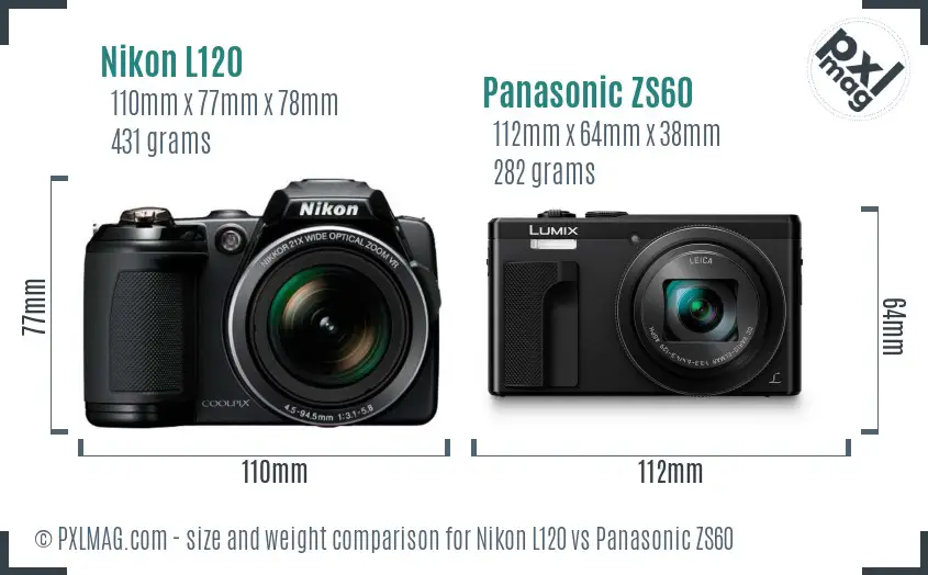 Nikon L120 vs Panasonic ZS60 size comparison
