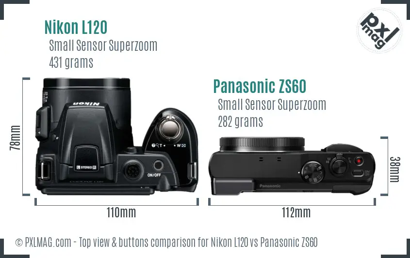 Nikon L120 vs Panasonic ZS60 top view buttons comparison