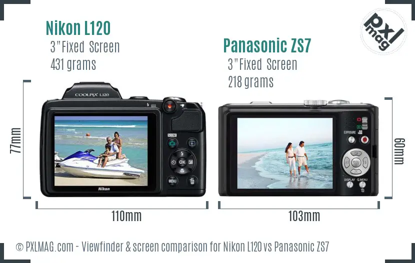 Nikon L120 vs Panasonic ZS7 Screen and Viewfinder comparison