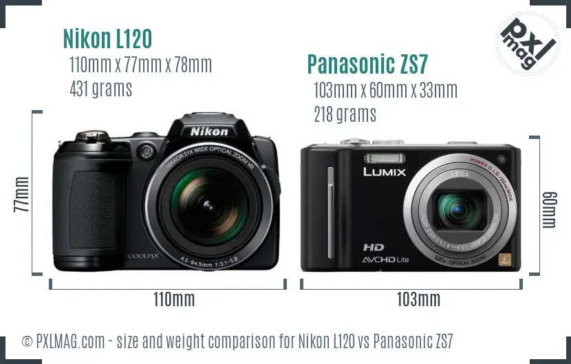 Nikon L120 vs Panasonic ZS7 size comparison