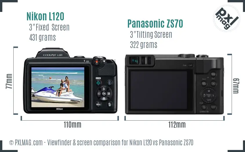 Nikon L120 vs Panasonic ZS70 Screen and Viewfinder comparison
