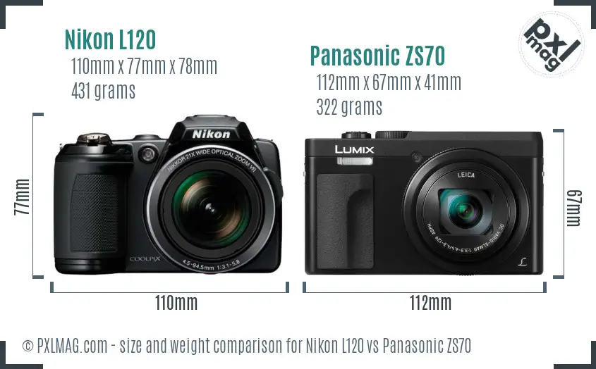 Nikon L120 vs Panasonic ZS70 size comparison
