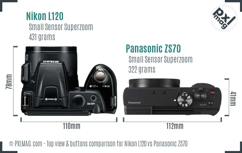 Nikon L120 vs Panasonic ZS70 top view buttons comparison