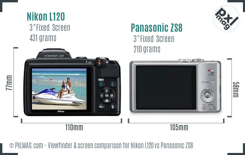 Nikon L120 vs Panasonic ZS8 Screen and Viewfinder comparison