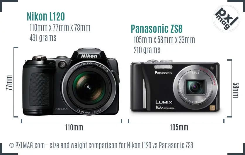 Nikon L120 vs Panasonic ZS8 size comparison