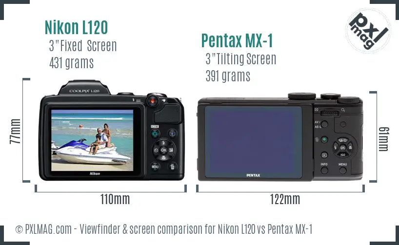 Nikon L120 vs Pentax MX-1 Screen and Viewfinder comparison Nikon L120 vs Pentax MX-1 Screen and Viewfinder comparison