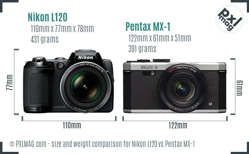 Nikon L120 vs Pentax MX-1 size comparison Nikon L120 vs Pentax MX-1 size comparison
