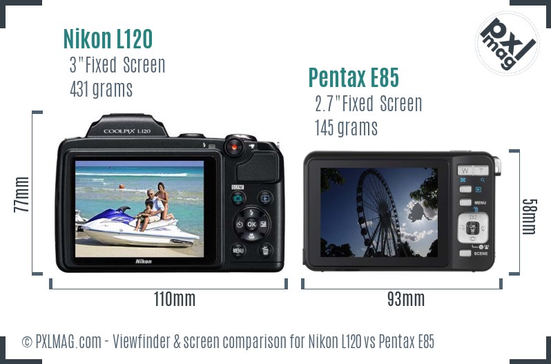 Nikon L120 vs Pentax E85 Screen and Viewfinder comparison