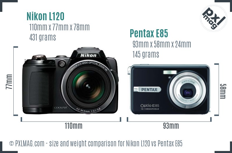 Nikon L120 vs Pentax E85 size comparison Nikon L120 vs Pentax E85 size comparison