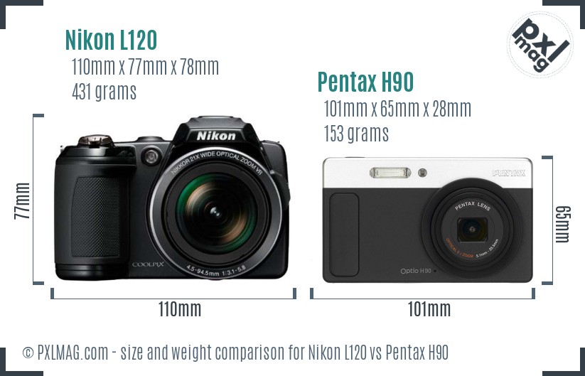 Nikon L120 vs Pentax H90 size comparison Nikon L120 vs Pentax H90 size comparison