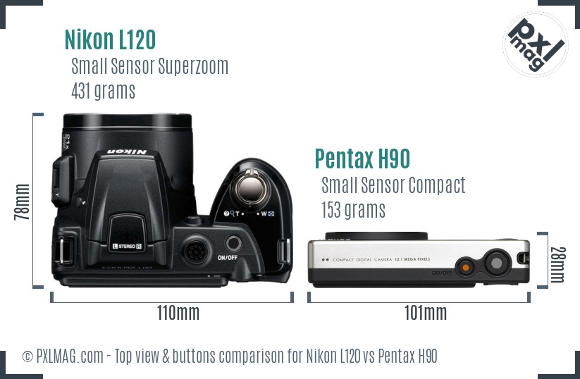 Nikon L120 vs Pentax H90 top view buttons comparison