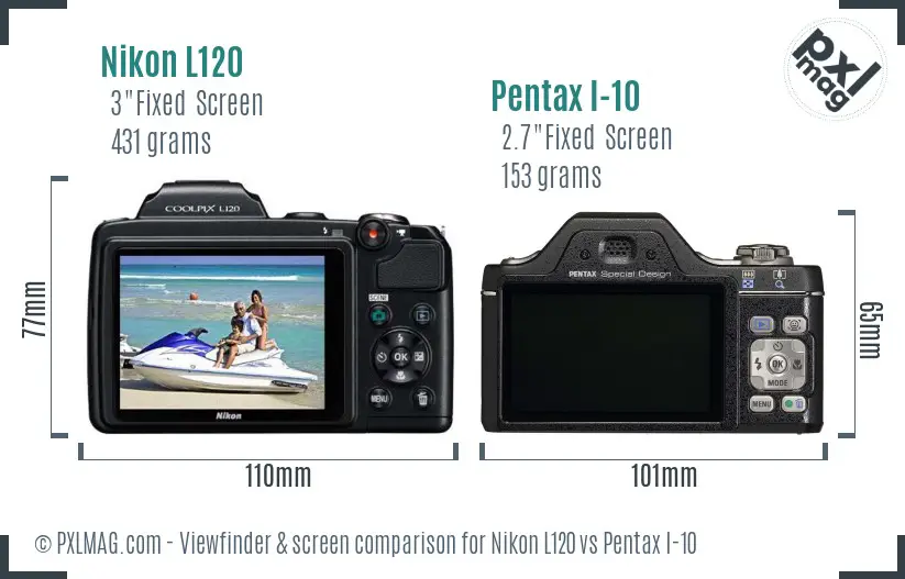 Nikon L120 vs Pentax I-10 Screen and Viewfinder comparison Nikon L120 vs Pentax I-10 Screen and Viewfinder comparison