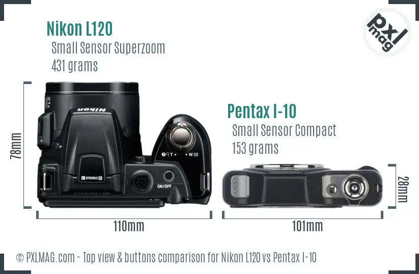 Nikon L120 vs Pentax I-10 top view buttons comparison Nikon L120 vs Pentax I-10 top view buttons comparison