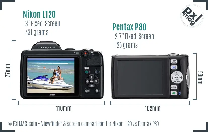 Nikon L120 vs Pentax P80 Screen and Viewfinder comparison