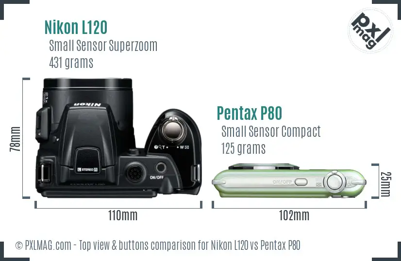 Nikon L120 vs Pentax P80 top view buttons comparison