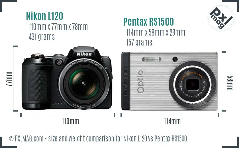 Nikon L120 vs Pentax RS1500 size comparison Nikon L120 vs Pentax RS1500 size comparison