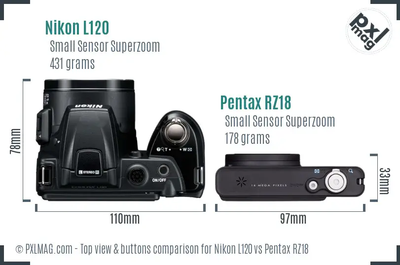 Nikon L120 vs Pentax RZ18 top view buttons comparison