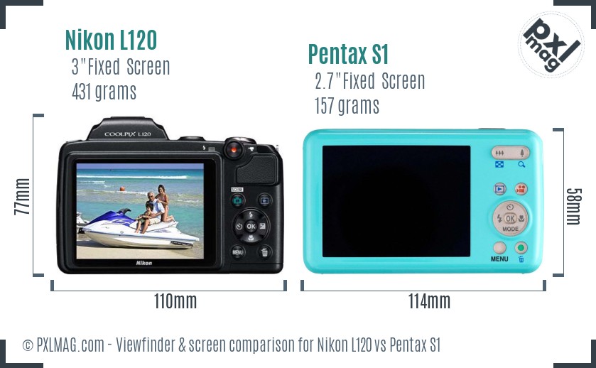 Nikon L120 vs Pentax S1 Screen and Viewfinder comparison
