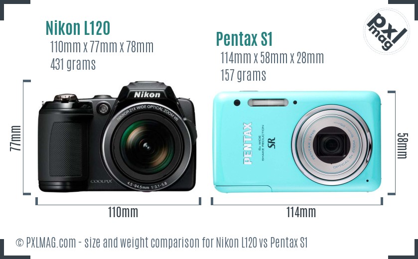Nikon L120 vs Pentax S1 size comparison Nikon L120 vs Pentax S1 size comparison