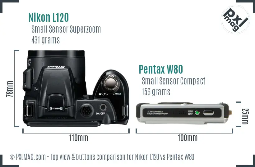 Nikon L120 vs Pentax W80 top view buttons comparison
