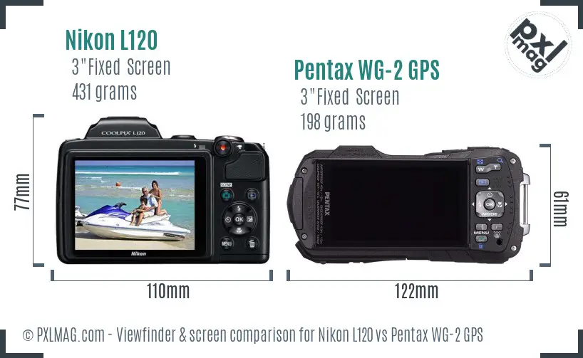 Nikon L120 vs Pentax WG-2 GPS Screen and Viewfinder comparison