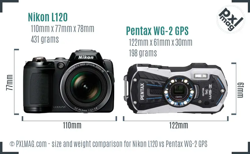 Nikon L120 vs Pentax WG-2 GPS size comparison
